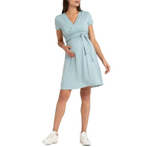 SERAPHINE Maternity Wrap Nursing Dress Sage Polka Dot Stretch